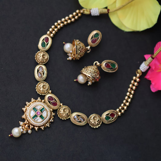 Antique gold plated necklace set