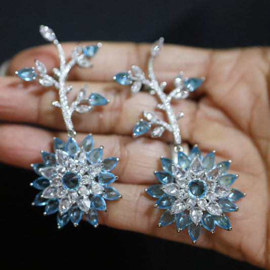 Blue Stone AD Floral Earrings