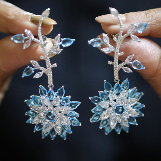 Blue Stone AD Floral Earrings