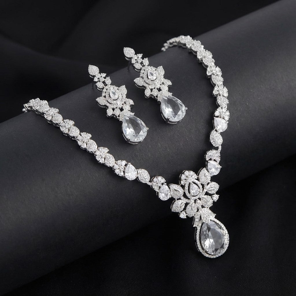 Crystal Petal Drop AD Necklace Set