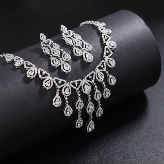 Diamond Cascade Chandelier AD Necklace Set