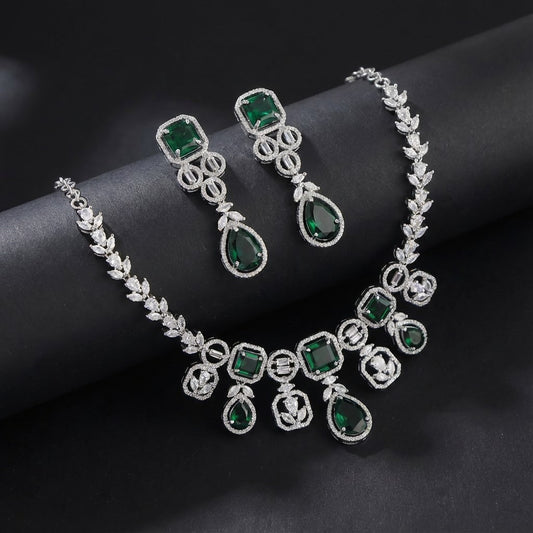 Emerald Majesty Geometric AD Necklace Set