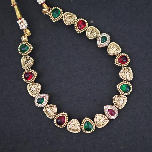 Gold plated emerald ruby necklace set