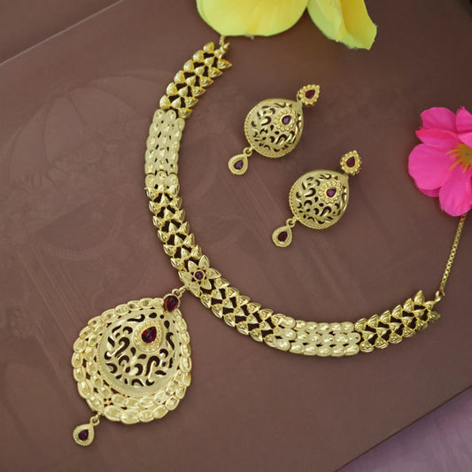 Gold plated ruby stone necklace