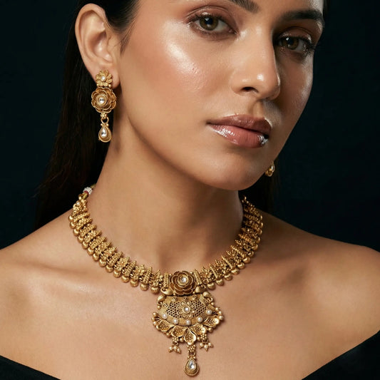 Kamalpriya gold finish antique Jewellery set