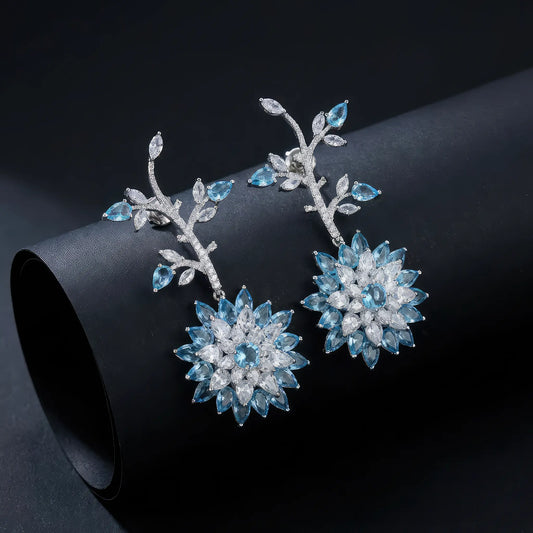 Blue Stone AD Floral Earrings