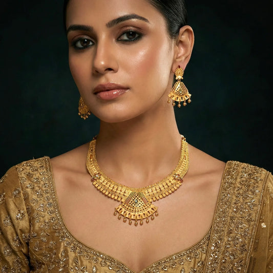 Manvi Chitralekha gold plated jewellery set for wedding, Puja, Diwali, festival