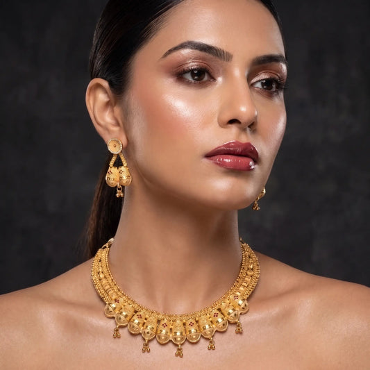 Gold plated short antique necklace set