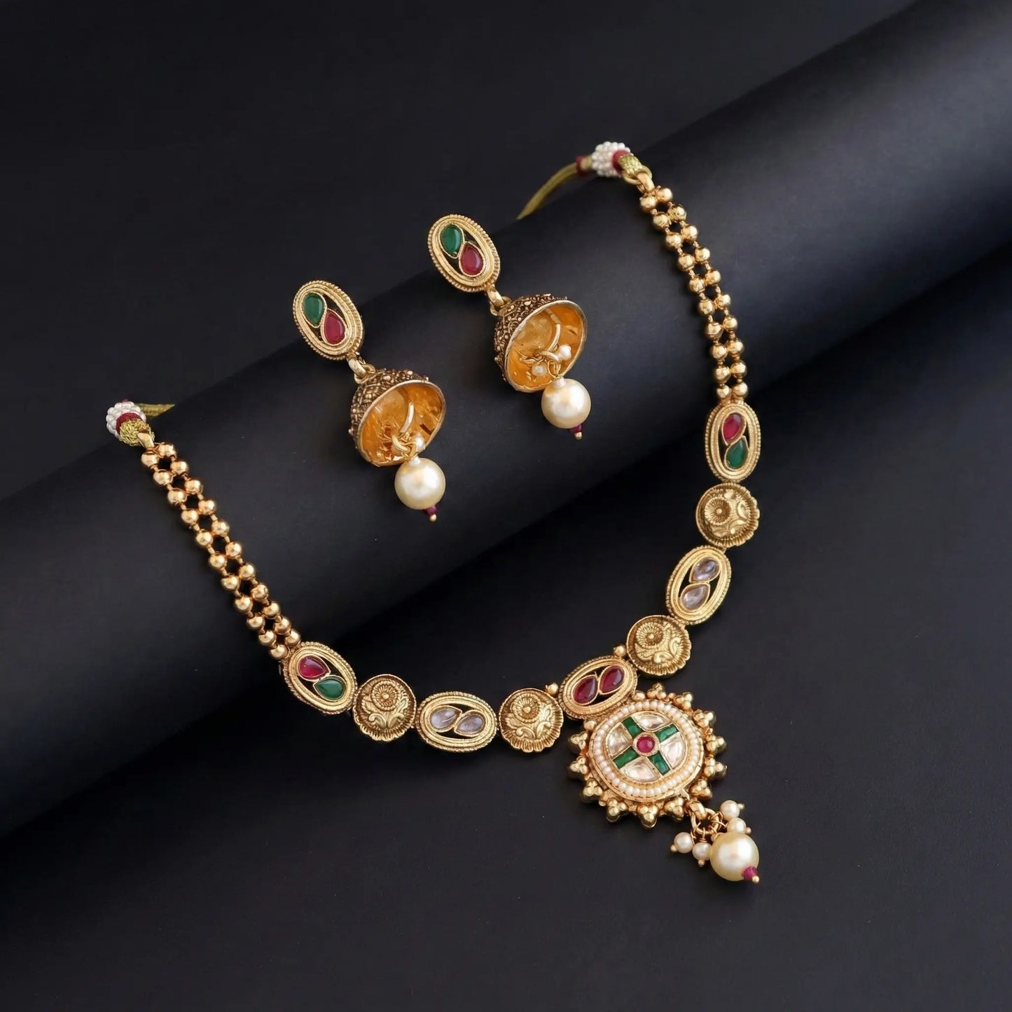 Samriddhi antique gold plated necklace set