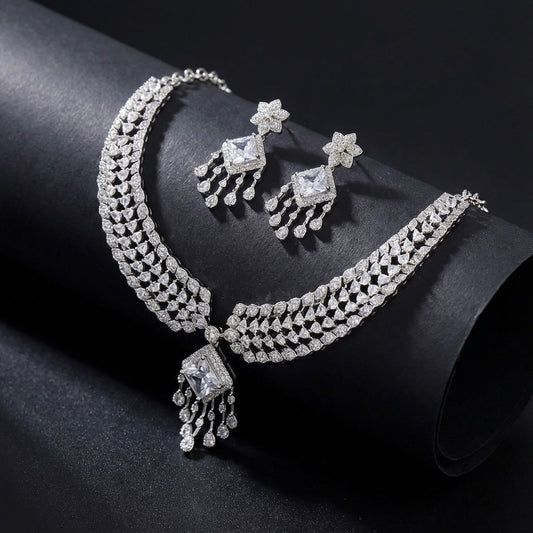 Starlight Princess Cut AD Necklace Set