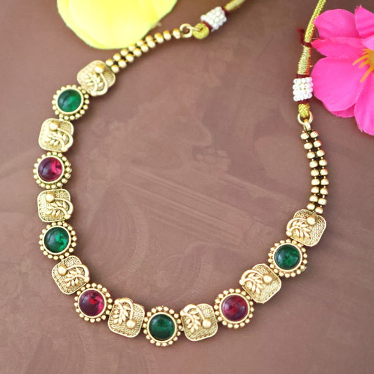 Gold plated ruby emerald necklace set