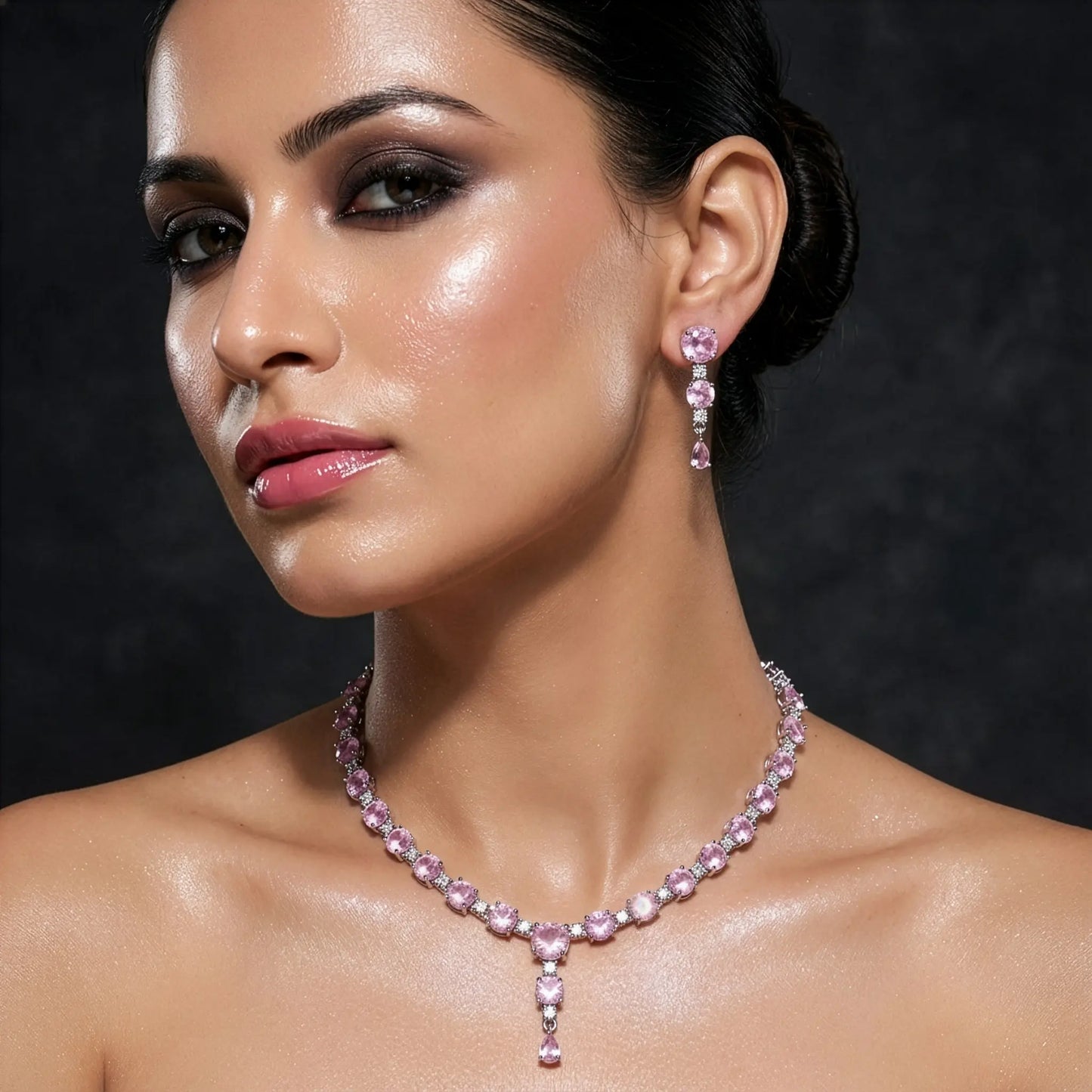 Pink Diamond AD Necklace Set