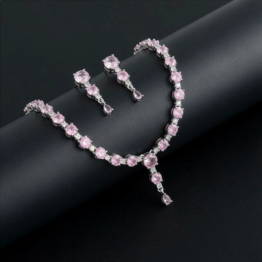 Pink Diamond AD Necklace Set