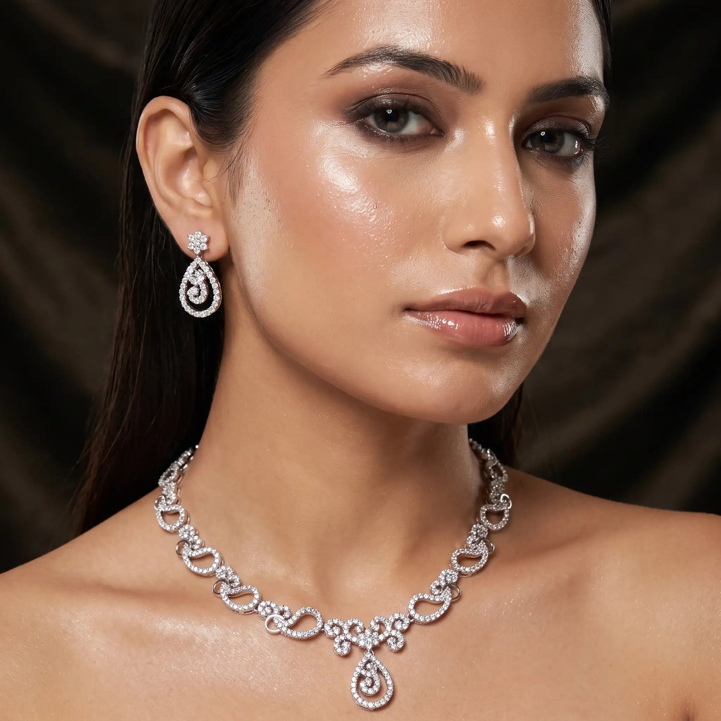 Diamond Swirl AD Necklace Set