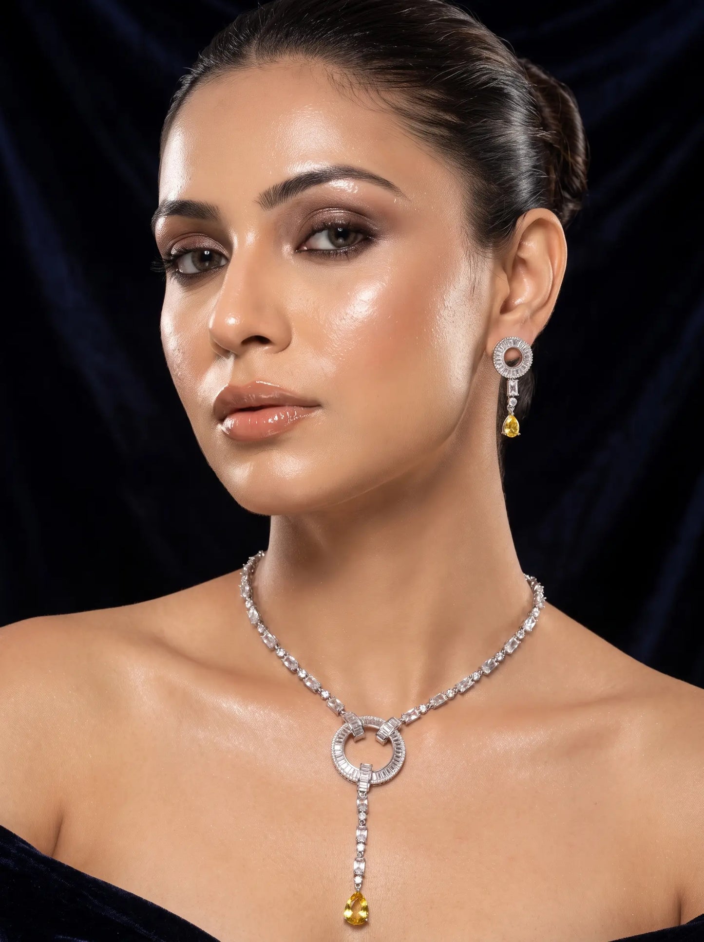 Yellow Solitaire Y-Necklace Set
