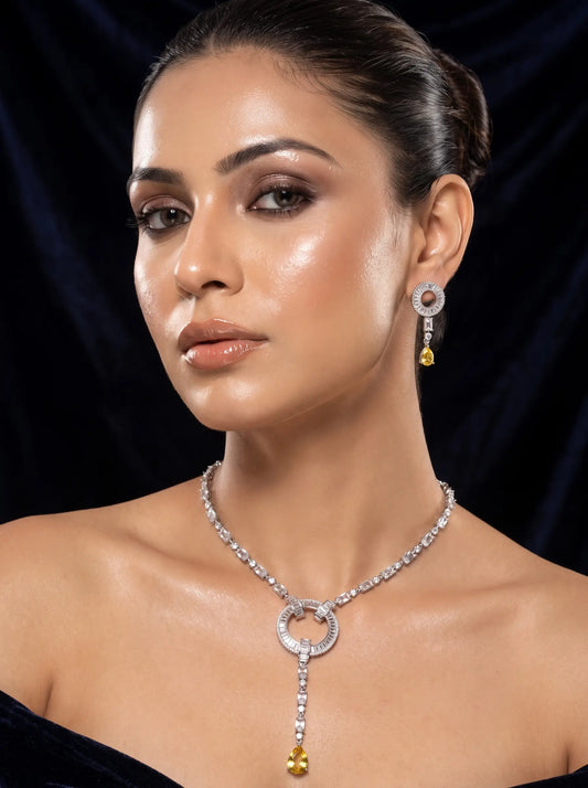 Yellow Solitaire Y-Necklace Set