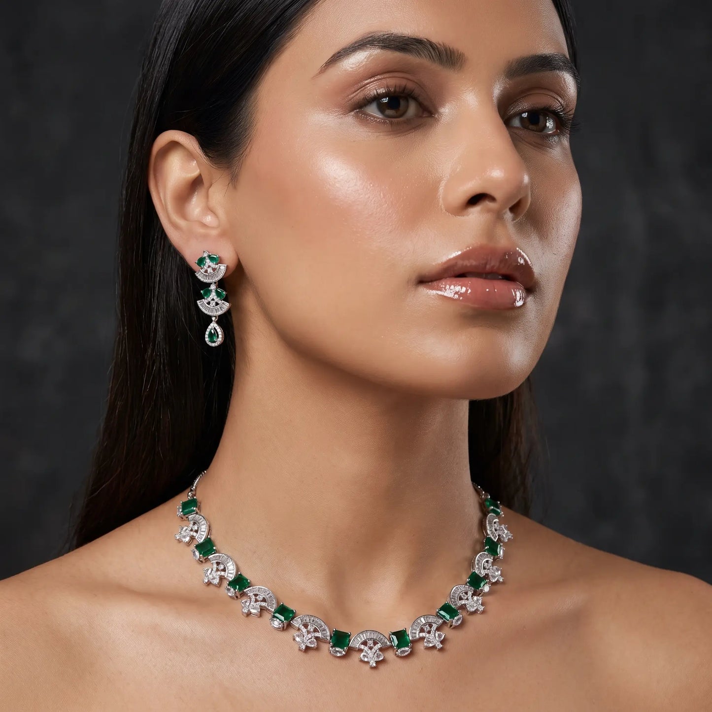 Mayurika Emerald AD Necklace Set