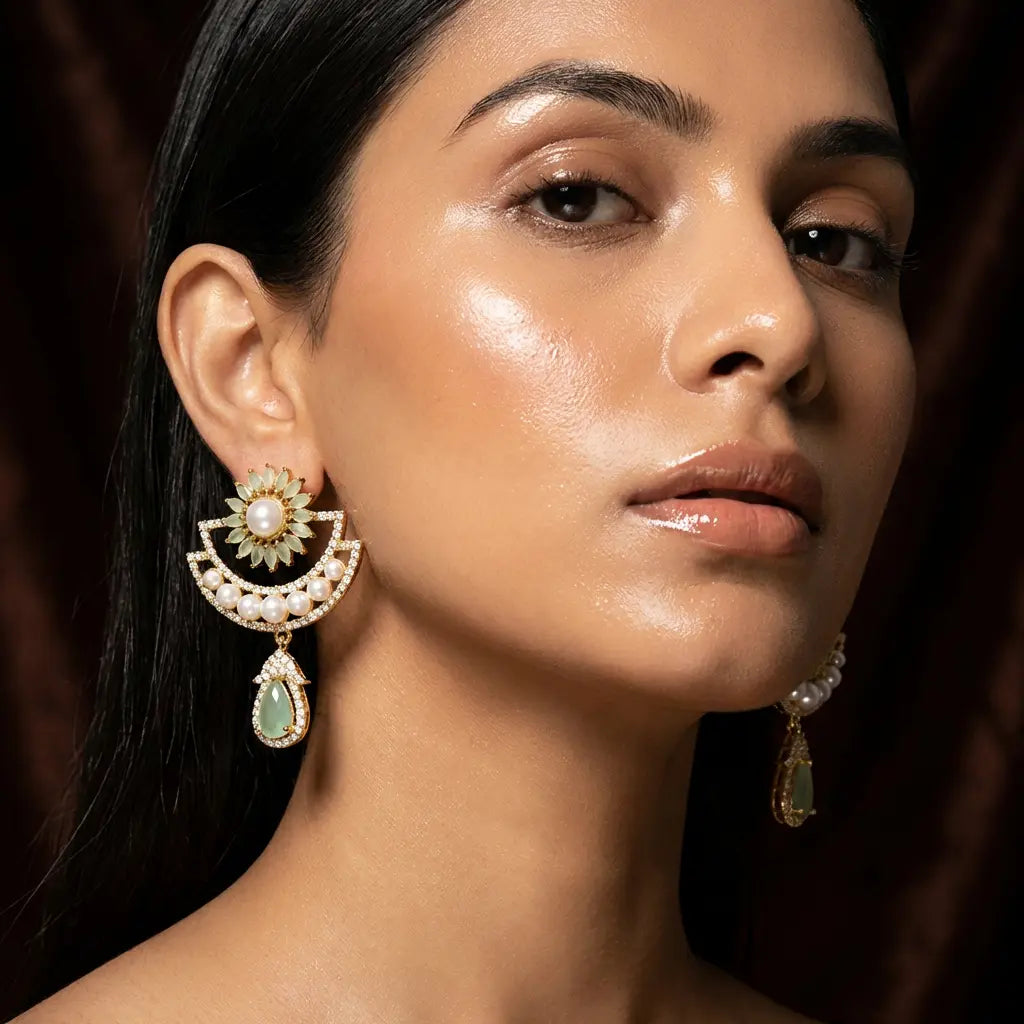 Chandrika Bloom Pearl AD Stone Earrings