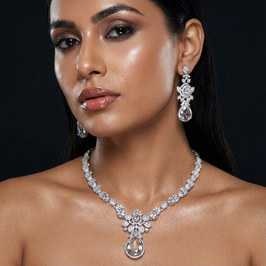 Crystal Petal Drop AD Necklace Set