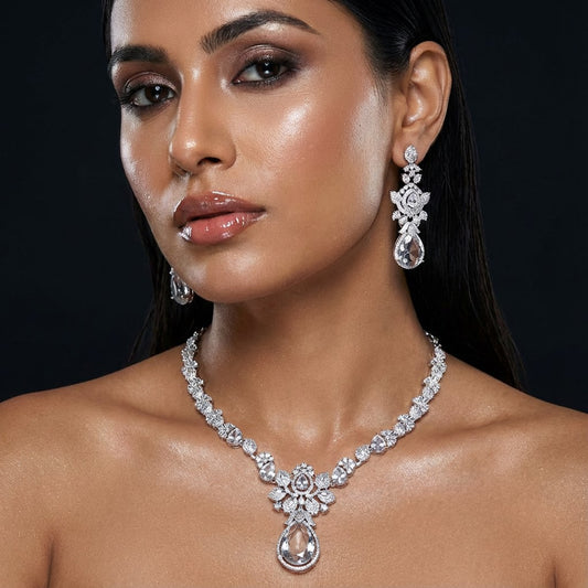 Crystal Petal Drop AD Necklace Set