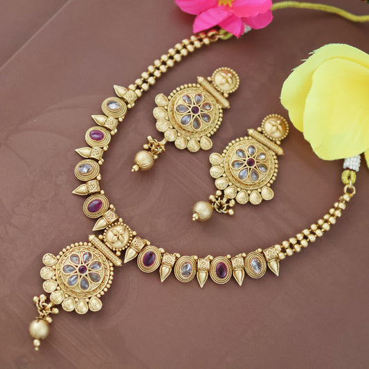 Manvi gold plated stone necklace