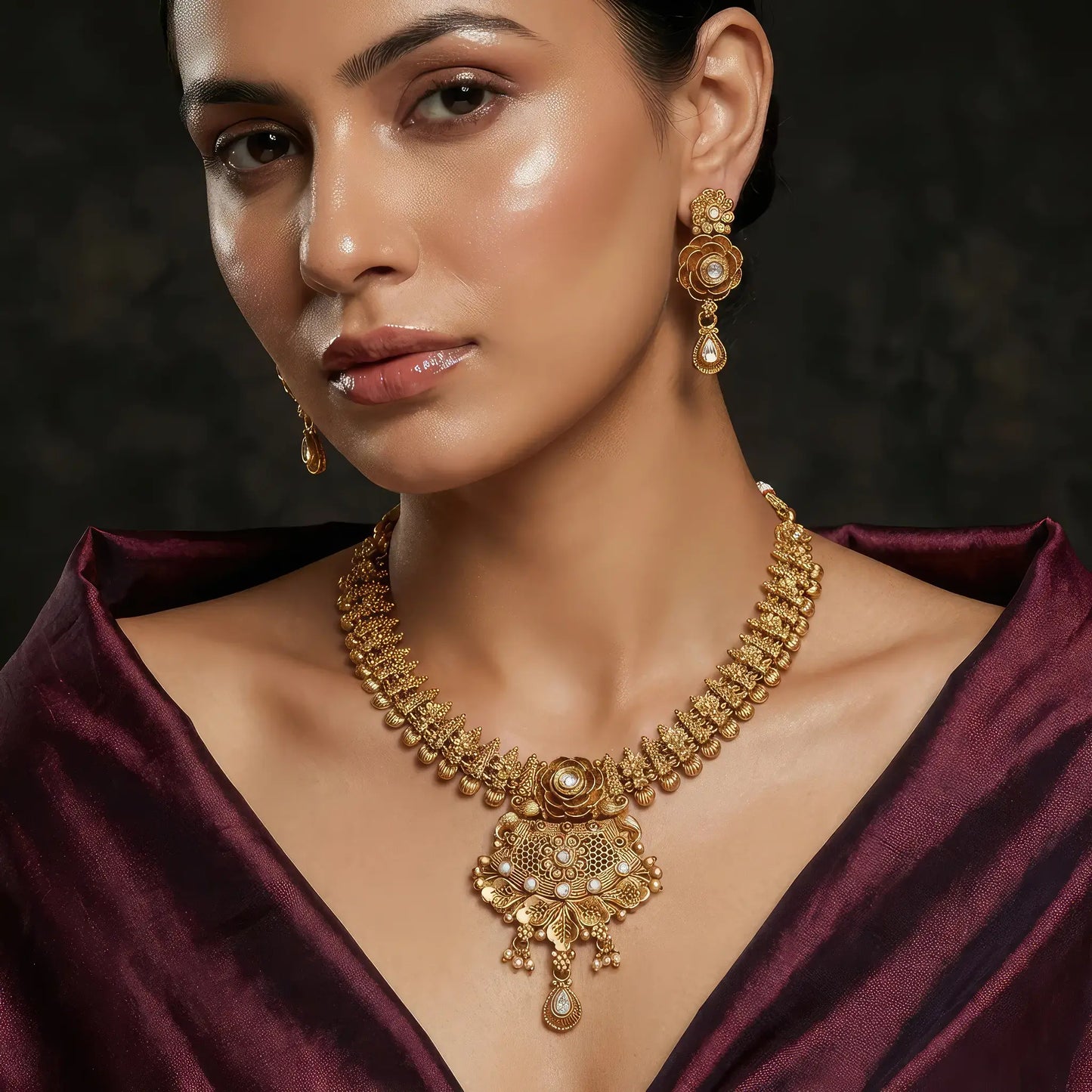 Kamalpriya gold finish antique Jewellery set