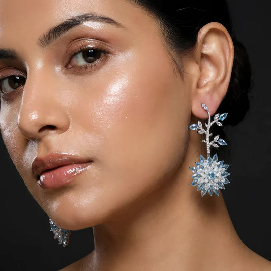 Blue Stone AD Floral Earrings