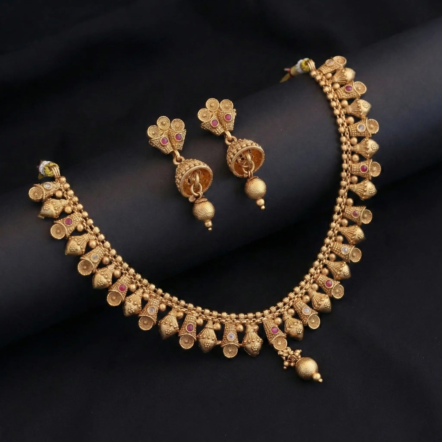 Rajkanthi Gold tone ruby necklace set