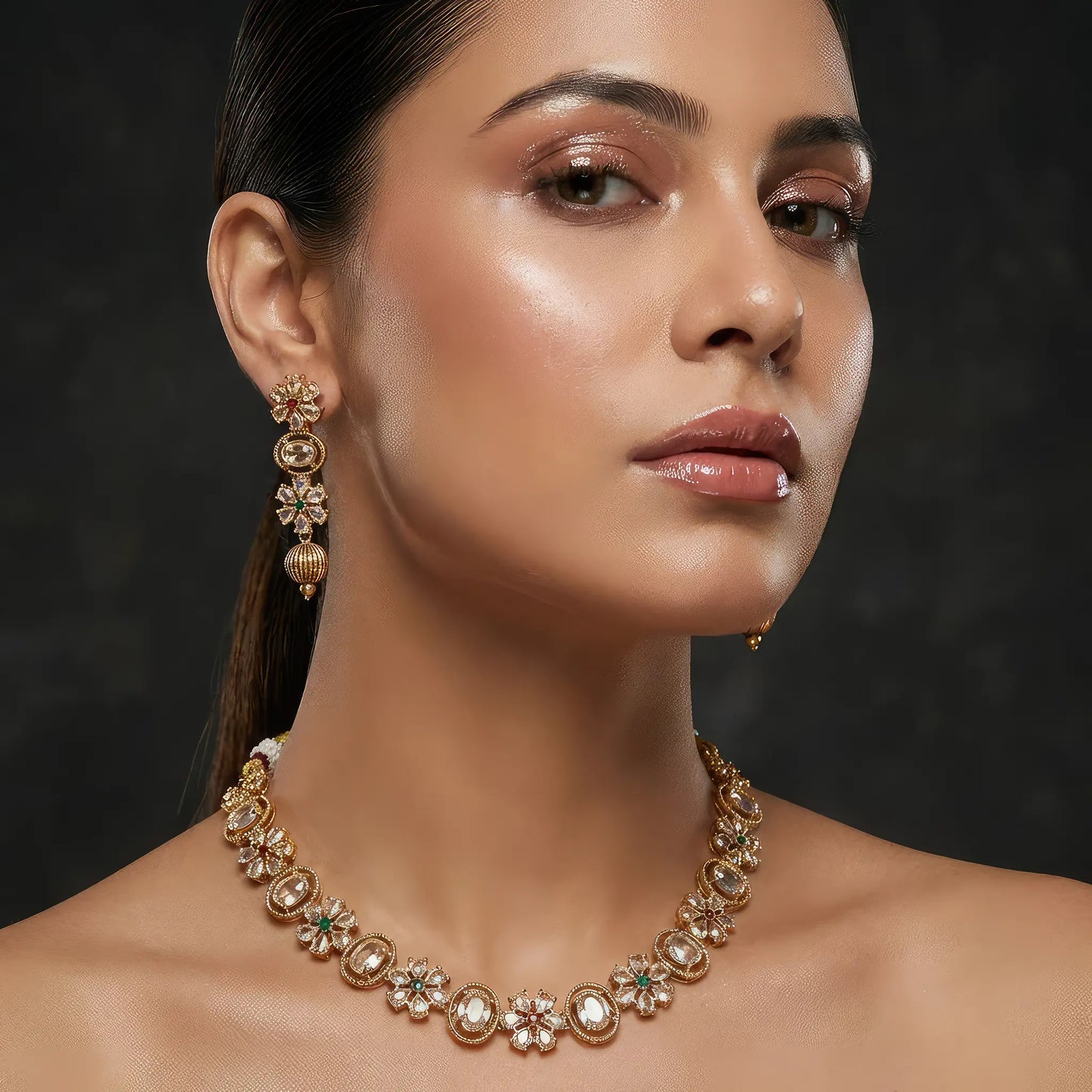 Manvi Nayantara AD Gold Plated Necklace Set