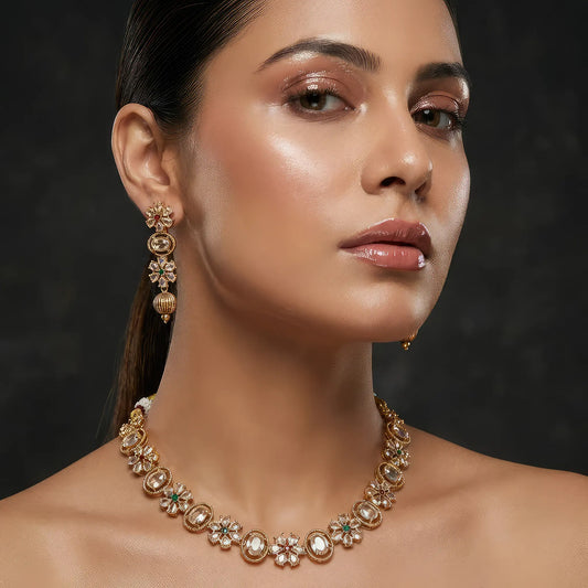 Manvi Nayantara AD Gold Plated Necklace Set