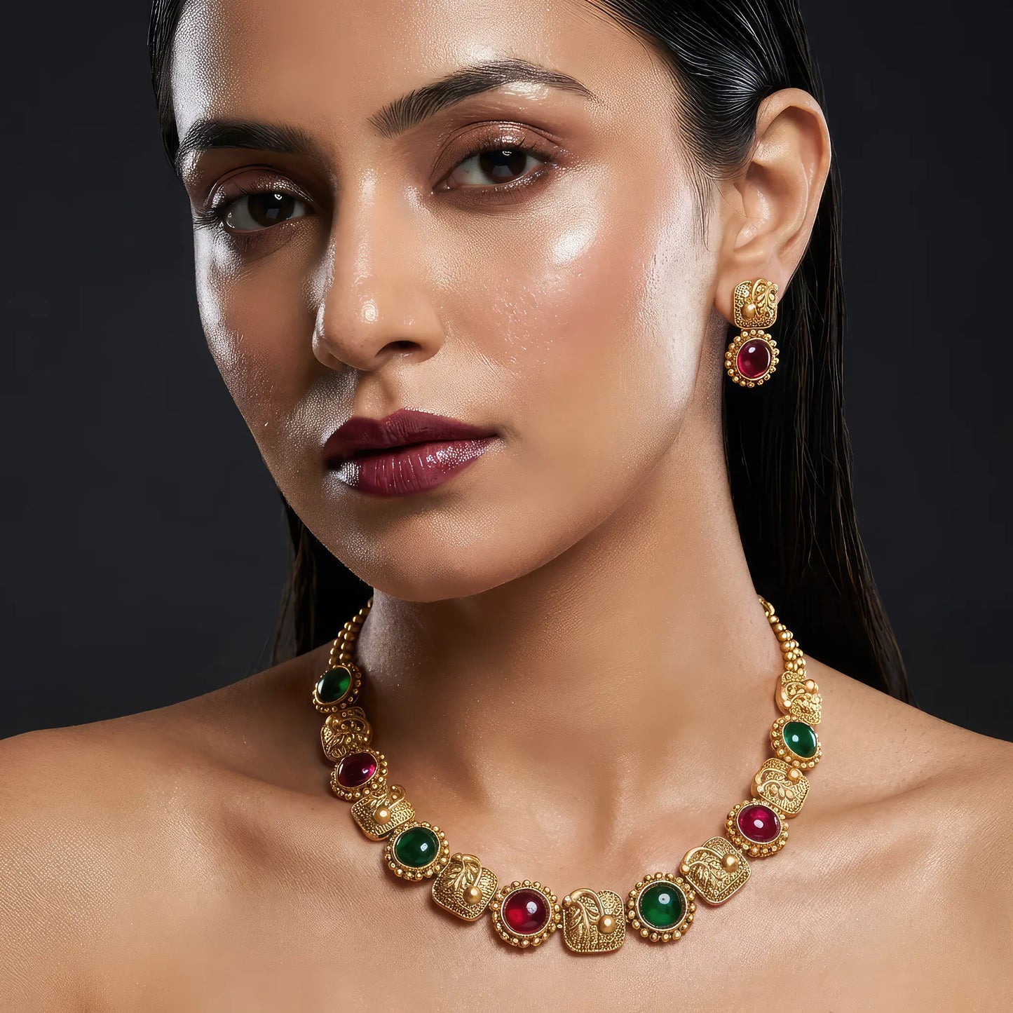 Manvi Royal Rangoli Gold Plated Necklace Set