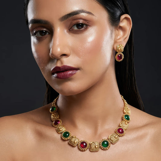 Manvi Royal Rangoli Gold Plated Necklace Set