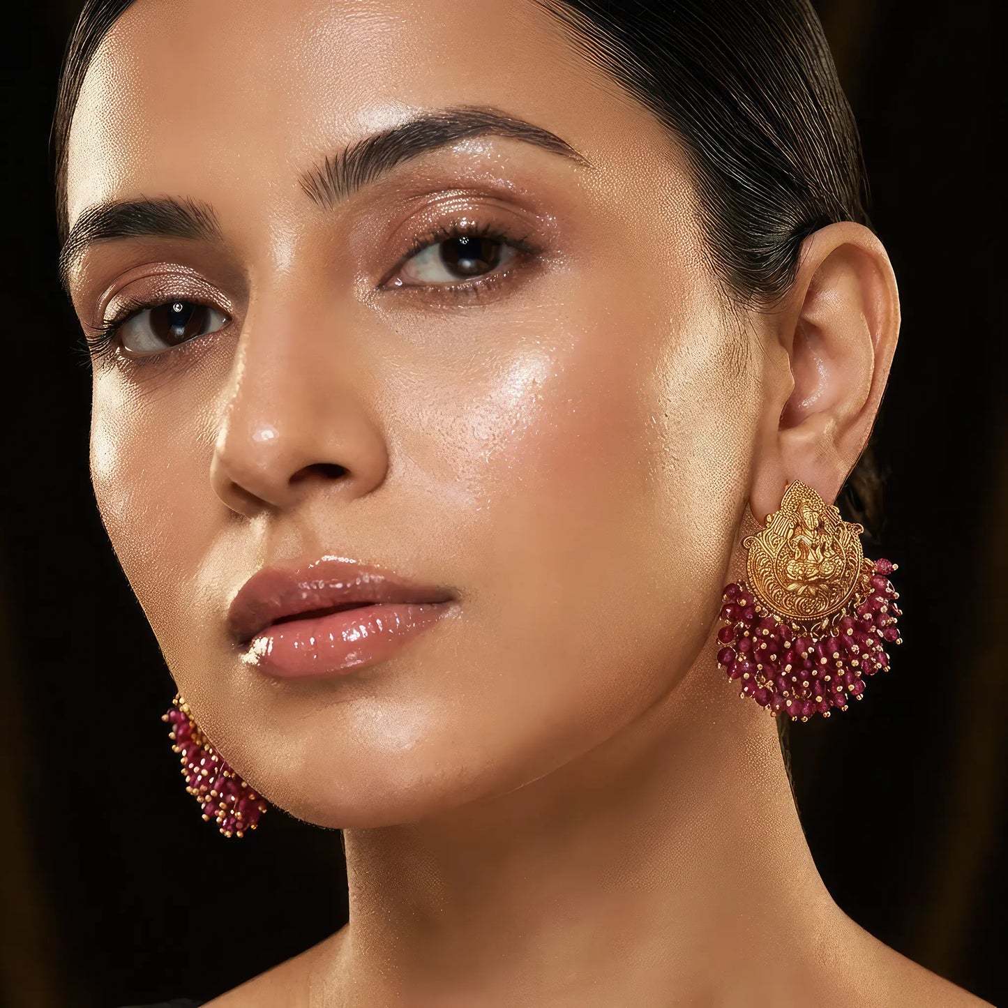 Manvi Shree Pushpa Copper Temple Earrings