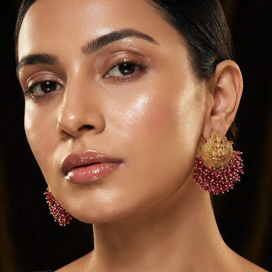 Manvi Shree Pushpa Copper Temple Earrings