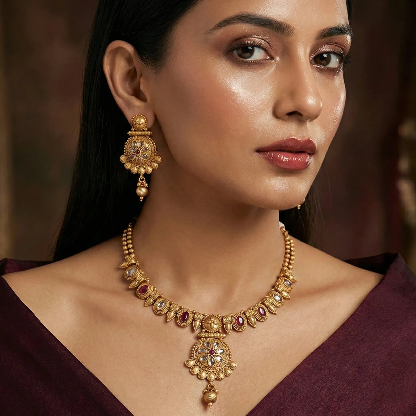 Manvi SwarnaPadma gold plated necklace set