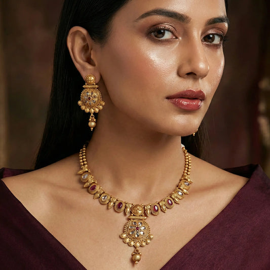 Manvi SwarnaPadma gold plated necklace set