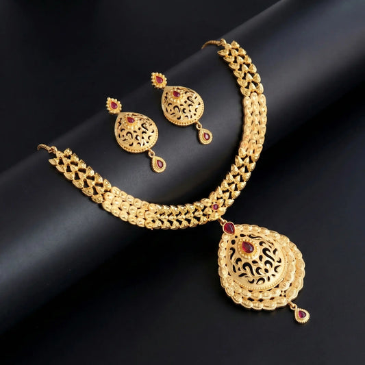 Suvarna Valli gold plated ruby stone necklace