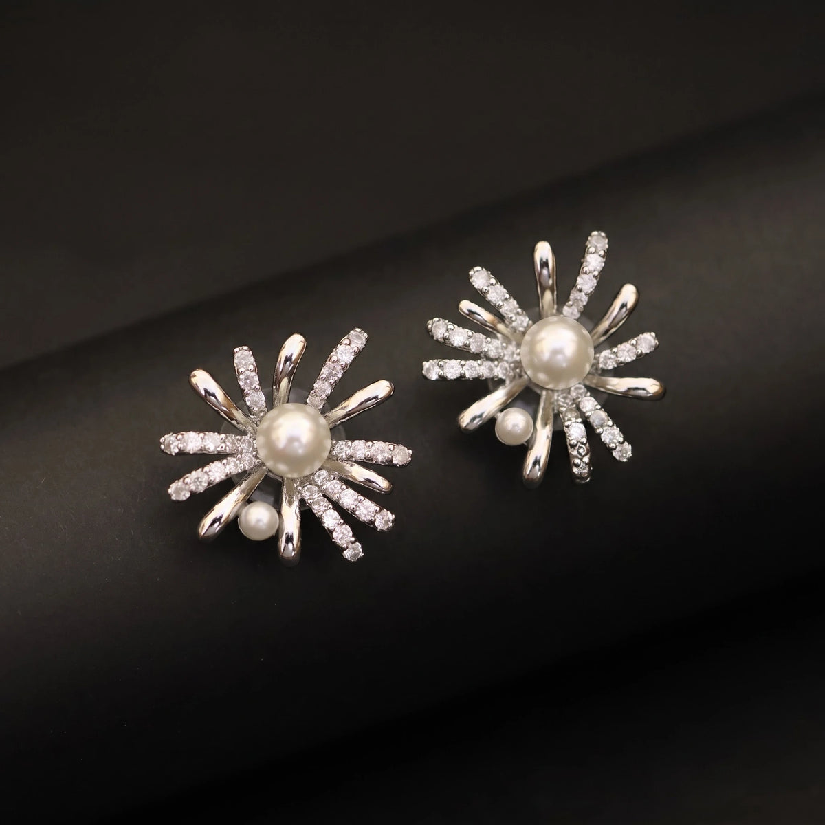 Silver Bloom Pearl Earrings