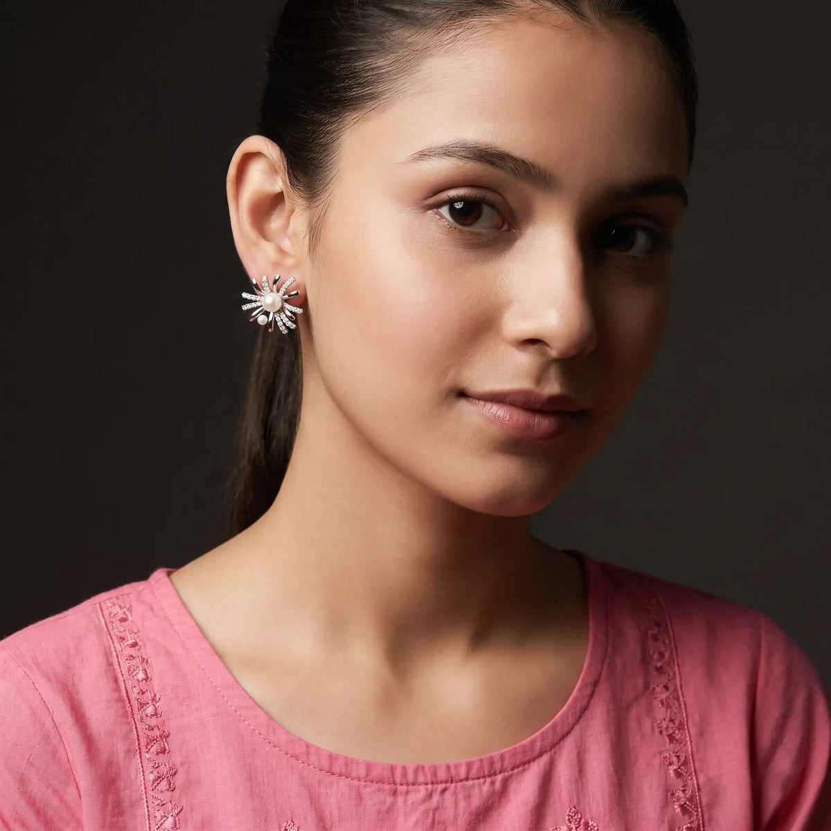 Silver Bloom Pearl Earrings