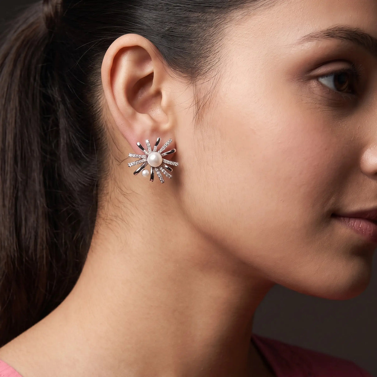 Silver Bloom Pearl Earrings